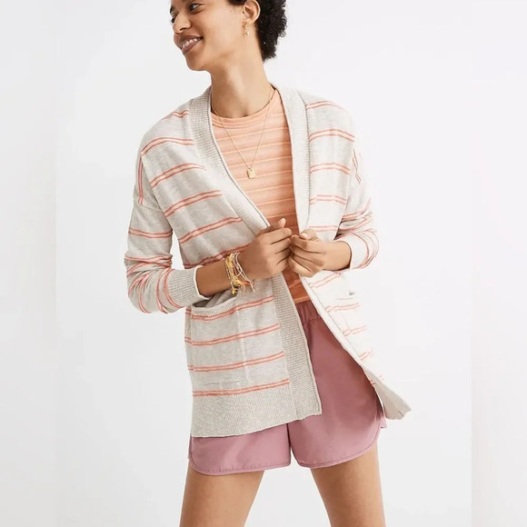 MADEWELL NWOT Textured Stripe‎ Bradley Cardigan Sweater in Heather Oat - Picture 1 of 10